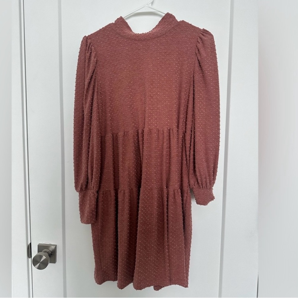 Bohme High neck bishop sleeve pink midi dress Size small. Like New! modest retro